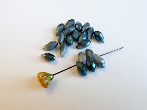 Montana Blue Plated Crystal, Faceted Teardrops, Glass Briolette, 6x12mm Faceted Teardrop Beads, 20 Teardrops Per Bag