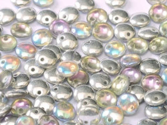 6mm Crystal Silver Rainbow Lentil Beads, Single Hole Top Drilled Lentil Beads, 50 Pieces