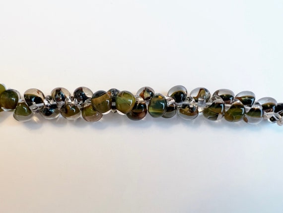 Spring Green Unicorne Beads Boro Teardrops, 25 Beads Per Strand, Mixed Shades of Green On Each Bead