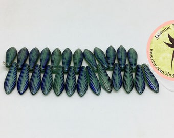 16x5mm Laser Opaque Matte Turquoise Feather Dagger Beads, 25 Daggers Per Strand, Single Hole, Top Drilled, Czech Glass Dagger Beads