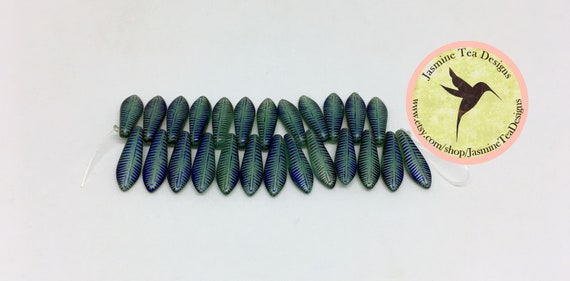 16x5mm Laser Opaque Matte Turquoise Feather Dagger Beads, 25 Daggers Per Strand, Single Hole, Top Drilled, Czech Glass Dagger Beads