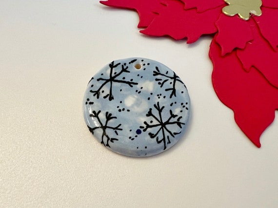 Snowflakes by Damayanah Studio, Hand Painted and Hand Glazed Stoneware Pendant