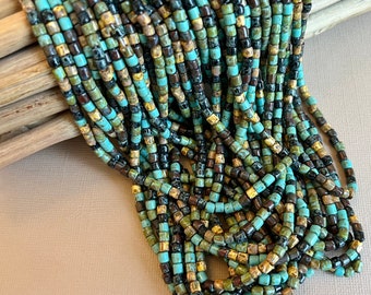 Size 6 or 4mm Aged Multi Picasso Mix, Czech Tube Beads, Wampum 4mm Tube Beads, Tribal Beads, Bugle Beads