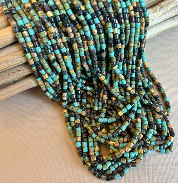 Size 6 or 4mm Aged Multi Picasso Mix, Czech Tube Beads, Wampum 4mm Tube Beads, Tribal Beads, Bugle Beads