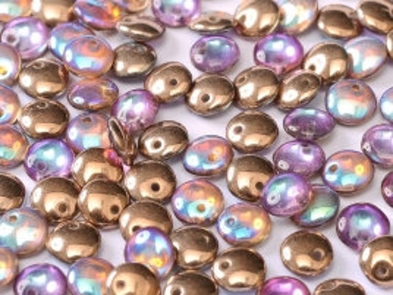 6mm Crystal Copper Rainbow Lentil Beads, Single Hole Top Drilled Lentil Beads, 50 Pieces