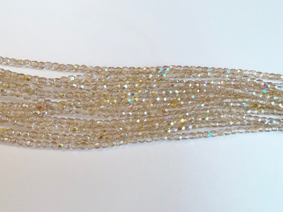 4mm  Crystal Lemon Rainbow Fire Polish Beads, Round Faceted 4mm Fire Polish Beads, 50 Beads Per Strand