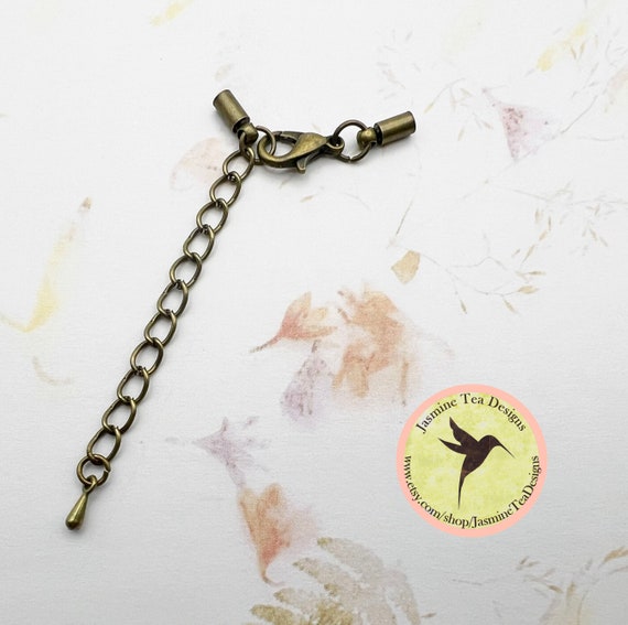 3mm Antique Bronze Plated Lobster Clasp With 2" Extender And Tip Dangle, End Caps, Clasp Set, 3mm Outside, 2.5mm Inside Diameter