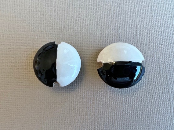 Half and Half, Black and White, Stoneware Beads by Damyanah Studio, Lentil Shaped Stoneware Bead, Hand Crafted Artisan Beads