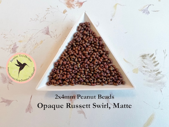 Opaque Russett Swirl Matte, Peanut Beads, 2x4mm Peanut Beads, Matsuno Peanut Beads, 30 grams, 6 Inch Tubes, Matte Finish