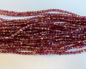 4mmTwilight Fuchsia Fire Polish Beads, Round Faceted 4mm Fire Polish Beads, 50 Beads Per Strand