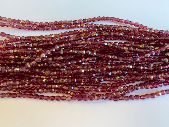 4mmTwilight Fuchsia Fire Polish Beads, Round Faceted 4mm Fire Polish Beads, 50 Beads Per Strand