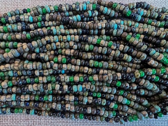 NEW! 6/o Aged Earth Tones Picasso Mix, Czech Glass Seed Beads, 4mm Seed Beads, 20 Inch Strand, Approximately 150 Per Strand, 13 Grams