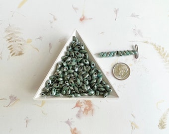 Seafoam Green Luster Picasso, Miyuki 4x7mm Long Magatama Beads, 25 grams, Miyuki