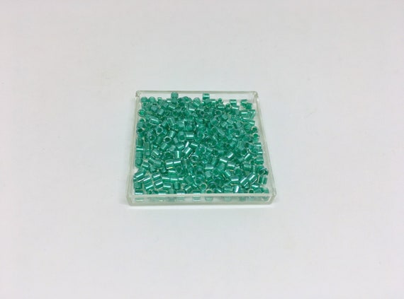 Miyuki Sparkling Aqua Green Lined Crystal Delica Beads, Cylinder 8/o Delica Beads, Miyuki Color DBL-904, 3 Inch Tube