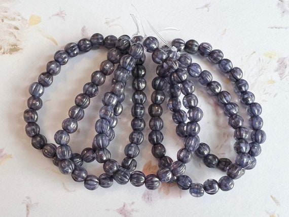 6mm Large Hole Melon Beads, Grape with Golden Luster and Purple Wash, 25 Beads Per Strand