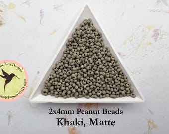 Khaki, Matte Peanut Beads, 2x4mm Peanut Beads, Matsuno Peanut Beads, 32 grams, 6 Inch Tubes, Matte Finish