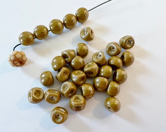 Opaque Mustard Mushroom Beads with Luster Finish, 9x8mm Mushroom Beads, Mushroom Button Beads, 30 Beads Per Strand