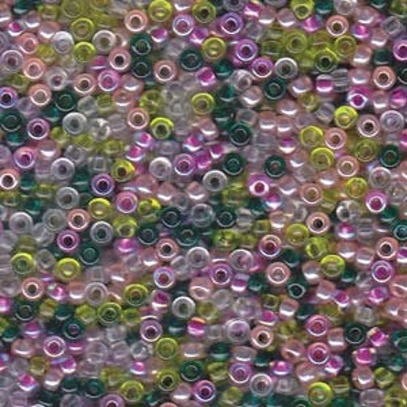 Miyuki Lavender Mix, Size 8 Seed Bead Mix Pink And Purple Lined Crystal With Shades Of Green Transparent, Miyuki Seed Bead Mix, 22 Grams