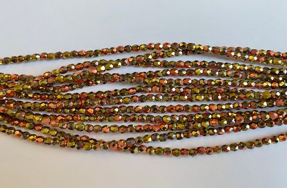 4mm Fire Polish Beads, Crystal California Gold Rush, Faceted 4mm Fire Polish Beads, 50 Beads Per Strand