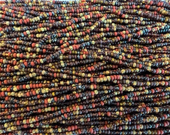 10/o Aged Moirai Striped Picasso Mix, Size 10 Round, Czech Glass Seed Beads, 20 Inch Strand, Approximately 300 Beads