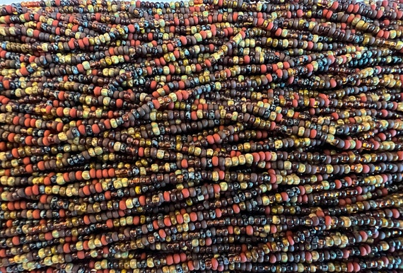 10/o Aged Moirai Striped Picasso Mix, Size 10 Round, Czech Glass Seed Beads, 20 Inch Strand, Approximately 300 Beads