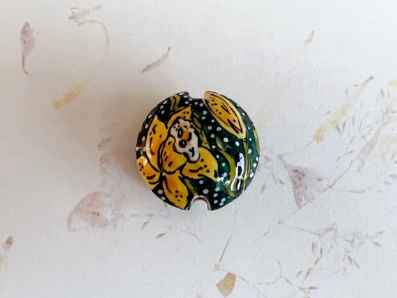 Daffodil, Lentil Shaped Ceramic Bead, Hand Crafted Artisan Beads
