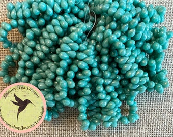 New! 4x6mm Teardrop Beads, Opaque Turquoise with a White Luster Finish,  Top Side Drilled Teardrop Beads, 50 Beads Per Strand