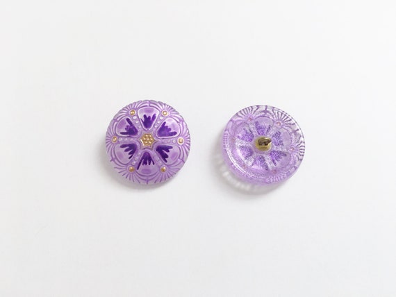 27mm Lilac And Purple Wheel Design Button, Shank Button, Czech Glass Button