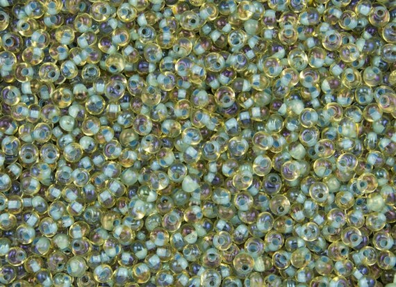 TOHO 3mm Sea Foam Lined Topaz Magatama Beads, Toho Color 952, 3 Inch Tube