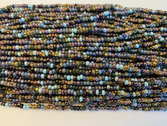 8/o Aged Killer Frost Picasso Mix, Size 8 Round, Czech Glass Seed Beads, 20 Inch Strand, Approximately 7 Grams Each