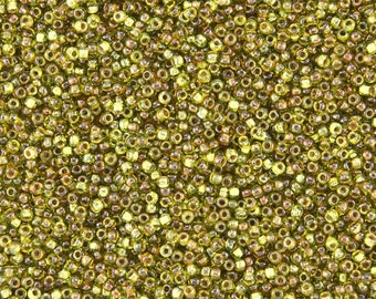 TOHO Size 11 Hybrid Transparent Lime Green Picasso Seed Beads, Size 11/o Round, TOHO Color Y315 Seed Beads In 2.5 Inch Tubes