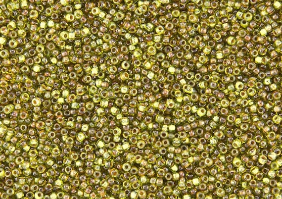 TOHO Size 11 Hybrid Transparent Lime Green Picasso Seed Beads, Size 11/o Round, TOHO Color Y315 Seed Beads In 2.5 Inch Tubes