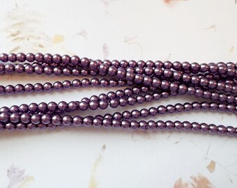 Deep Lilac Shiny 4mm Glass Pearls, 120 Pearls Per Strand
