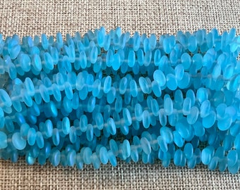 6mm Matte Aquamarine AB Top Drilled Lentil Beads, Single Hole Lentil Beads, 50 Pieces Per Strand, Matte Finish