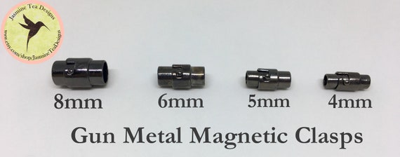 Gun Metal Magnetic Clasps In 4 Sizes, 8mm, 6mm, 5mm And 4mm, Round Magnetic Clasps, Locking Clasps