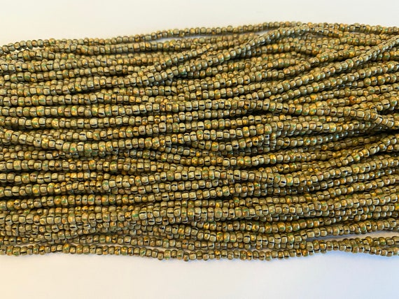 8/o Aged Striped Picasso Mix, Size 8 Round, Czech Glass Seed Beads, 20 Inch Strand, Approximately 7 Grams Each