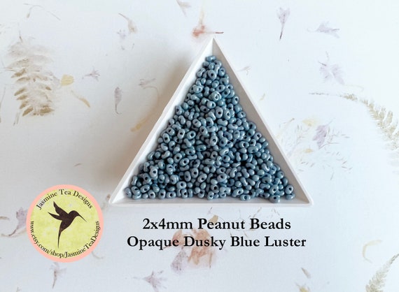 Opaque Dusky Blue, Luster Peanut Beads, 2x4mm Peanut Beads, Matsuno Peanut Beads, 30 grams, 6 Inch Tubes, Luster Finish