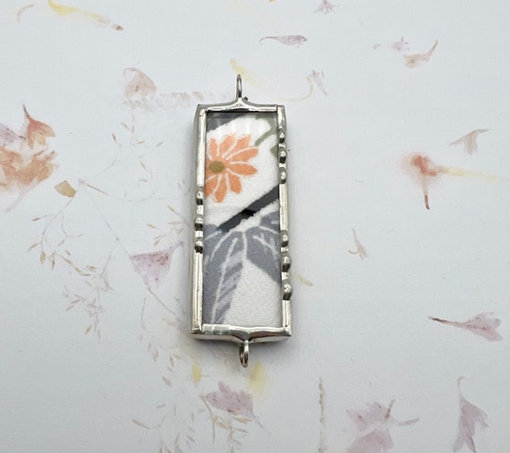 Vintage Kimono Fabric Pendant, Mixed Media Pendant, Two Sided Design Both Using Vintage Fabric From Kimono