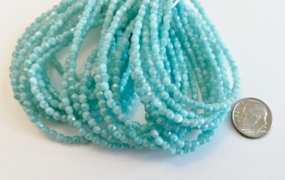 3mm Turquoise Silk Faceted Fire Polish, Round Faceted 3mm Fire Polish Beads, 50 Beads Per Strand