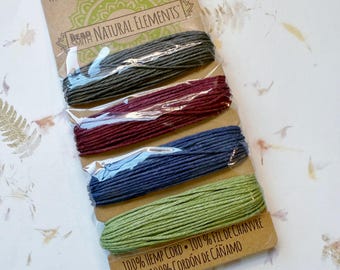 1mm Hemp Cord: Dark Colors - Olive, Burgundy, Navy, Green - 120 Feet