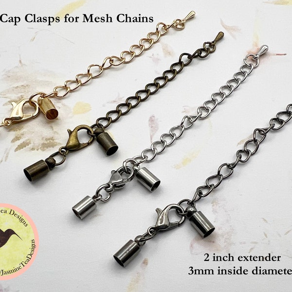 Lobster Clasp With End Caps and Extender, Clasp Set For Mesh Chains, End Caps, Clasp and Extender, Antique Bronze, Gold, Gun Metal or Silver