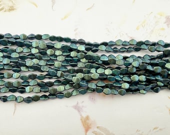 Aqua Teal Polychrome Pinch Beads, 5x3mm, Kumihimo Jewelry Making (50 Beads)