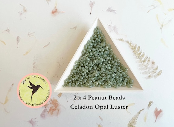 Celadon Opal Peanut Beads, Luster Peanut Beads, 2x4mm Peanut Beads, Matsuno Peanut Beads, 30 grams,  6 Inch Tubes, Luster Finish