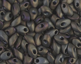 Matte Metallic Dark Olive Iris, Miyuki 4x7mm Long Magatama Beads, 12 grams, Miyuki LMA 2013