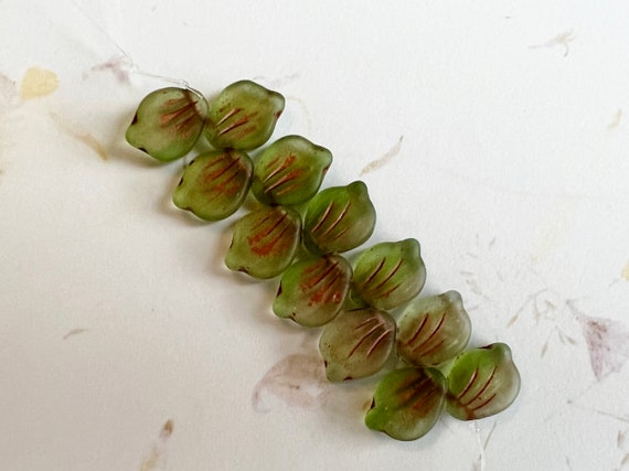 Peony Petal Beads 9x12mm, Transparent Matte Peridot with Copper Wash, Peony Petals