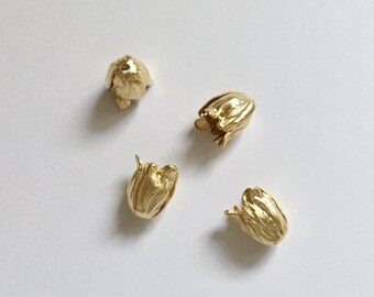 Shiny Gold End Caps, Petite End Caps 11x9mm, Blooming Tulip 2 piece Set, Shiny Gold Brass End Caps, Made in the USA