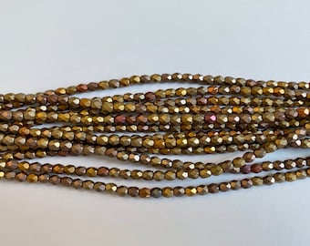 4mm Fire Polish Beads, Metallic Mix, Faceted 4mm Fire Polish Beads, 50 Beads Per Strand