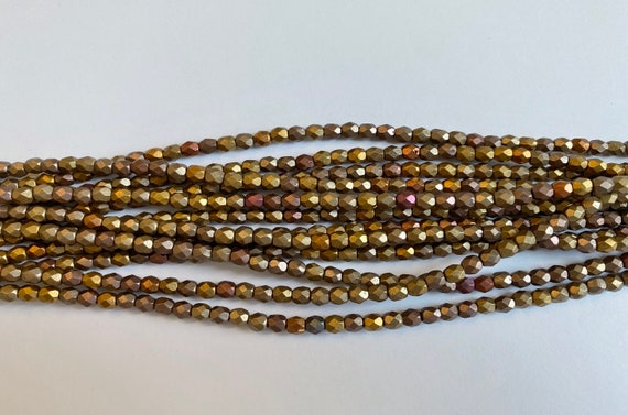 4mm Fire Polish Beads, Metallic Mix, Faceted 4mm Fire Polish Beads, 50 Beads Per Strand