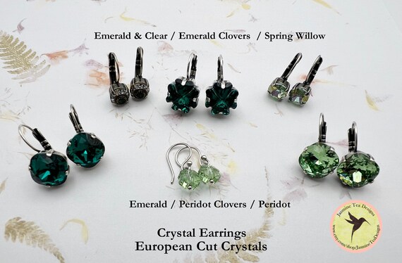 European Crystal Earrings, A Variety of Cut Fancy Crystal Stone, European Crystals, Antique Silver, Drop Earrings