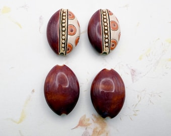 Set of Two Almond Shaped Stoneware Beads, Small Pendant Beads, Hand Shaped and Glazed, Golem Design Studio Stoneware Beads, Select by Number